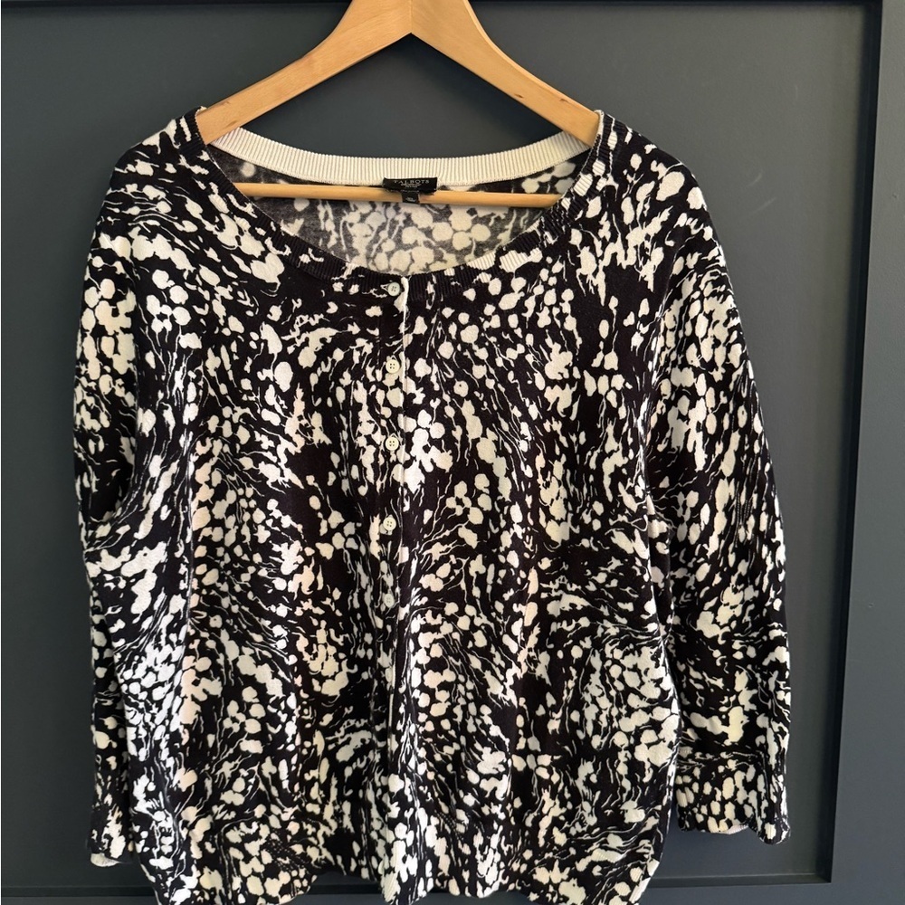 Talbots Black and White Patterned Cardigan